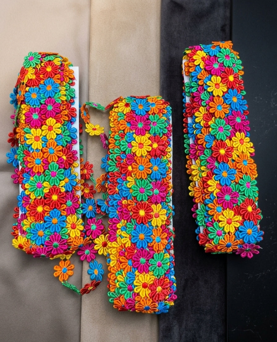 Multicolor Flower & Pom Pom Lace Designer Bundle - Special Combo Offer