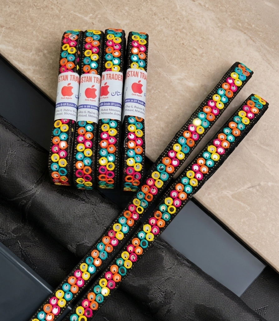 Double Line Sitara Lace – Multi Color | 8 Yards