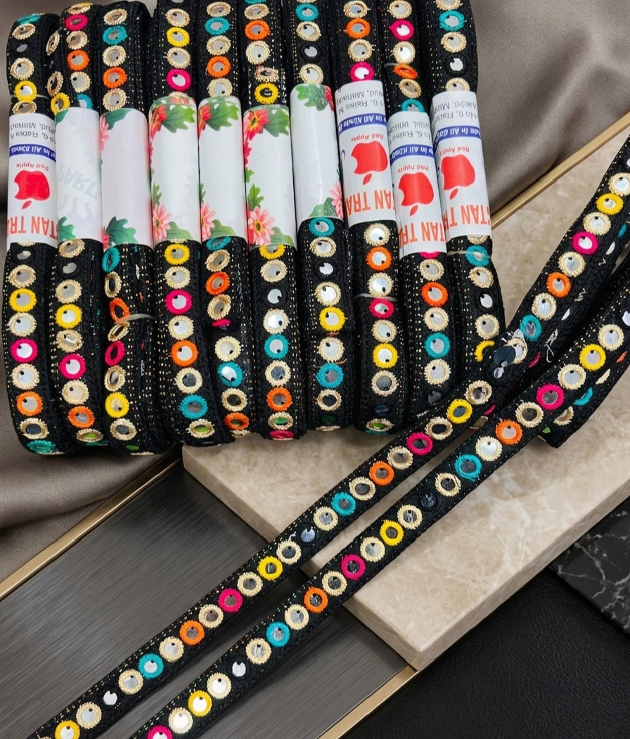 Single Sitara Lace – Multicolor Decorative Trim | 8 Yards Roll