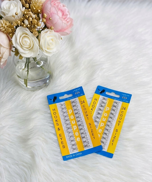 Metal Hook & Eye Fasteners | Size 1 | 24 Pieces Card
