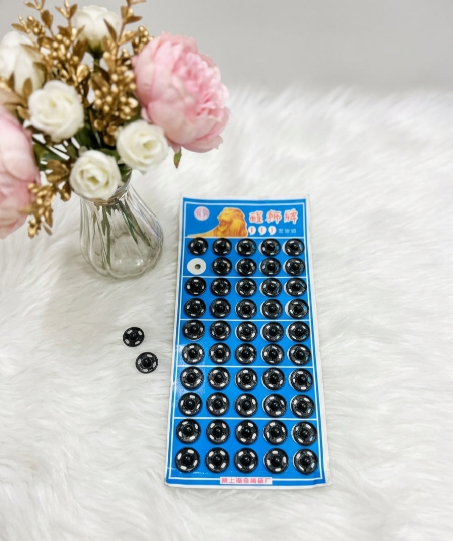 50 Black Stitch Buttons Card – Premium Metal Snap Buttons