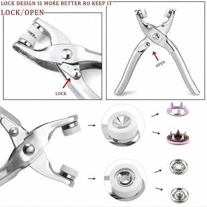 Heavy Duty Titch Button Attaching Plier with Lock & Open Design