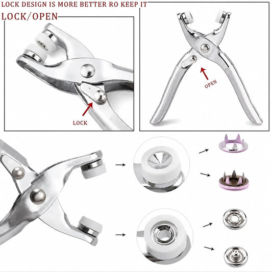 Heavy Duty Titch Button Attaching Plier with Lock & Open Design