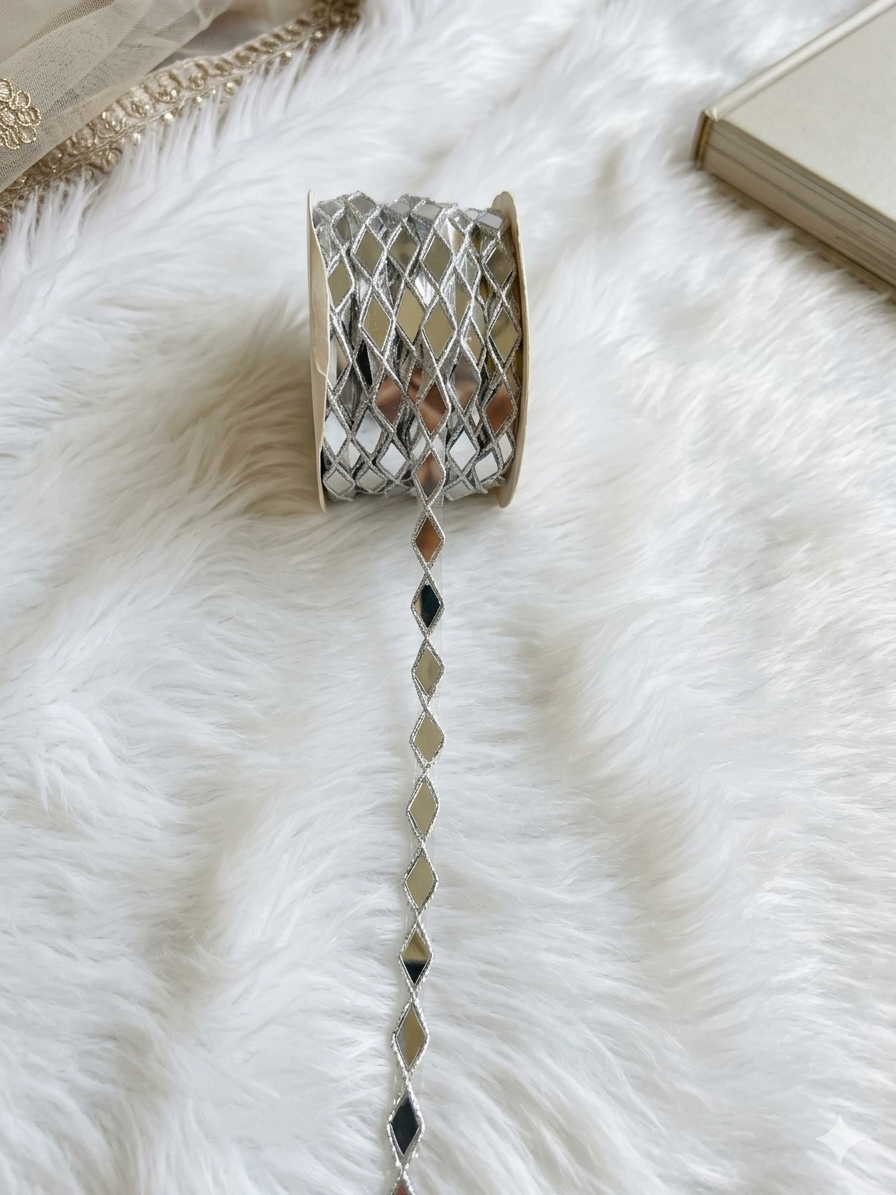 Premium Diamond Mirror Lace Trim – 6.5 Yards