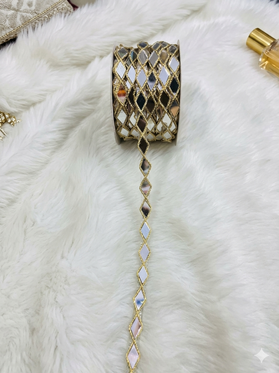 Premium Diamond Mirror Lace Trim – 6.5 Yards