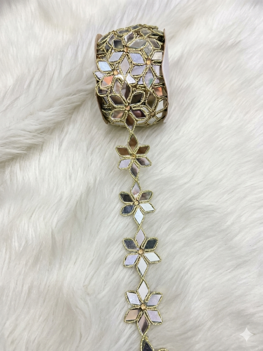 Premium Flower Mirror Lace Trim – 6 Yards
