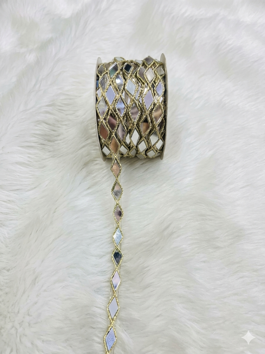 Premium Diamond Mirror Lace Trim – 6.5 Yards