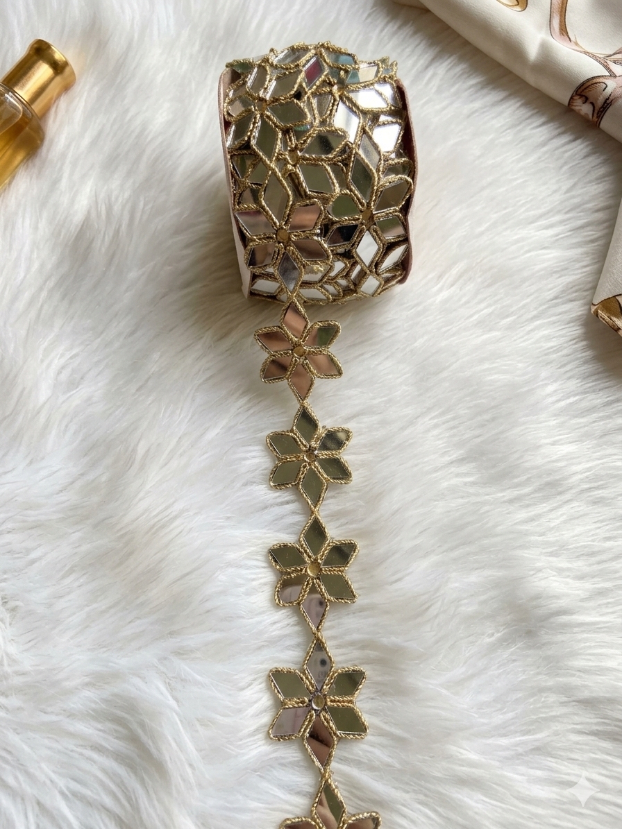 Premium Flower Mirror Lace Trim – 6 Yards